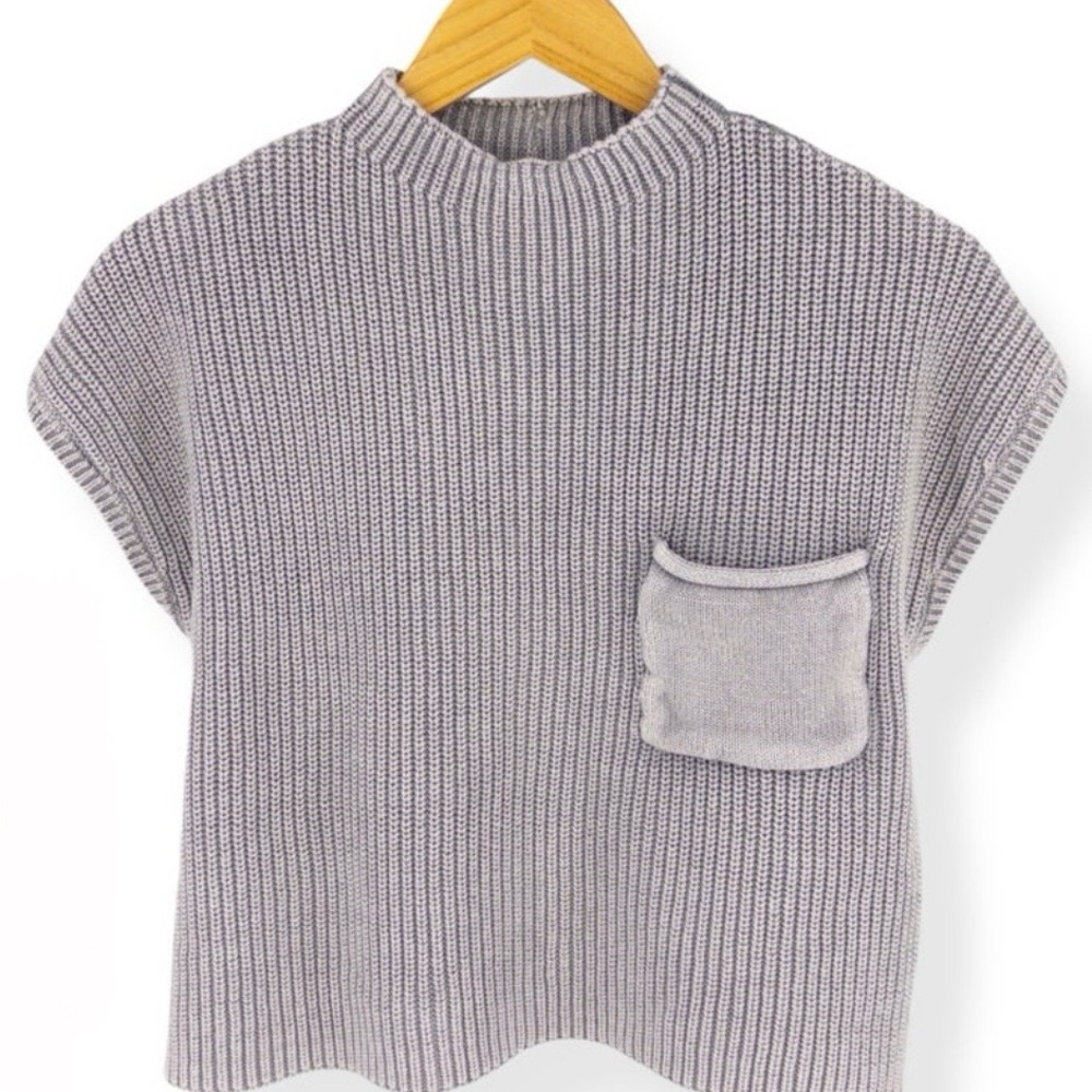 Zenana Outfitters Sleet Gray Mock Neck Sweater with Pocket
